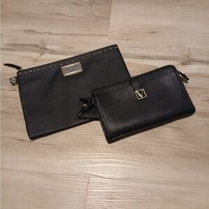 Victoria's Secret Black Wristlet and Clutch Duo with Gold Accents